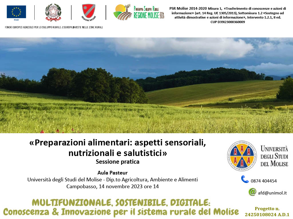 Preparazioni alimentari, aspetti sensoriali, nutrizionali e salutistici